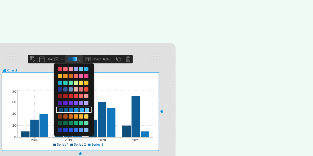 Subset easy to use toolbar to quickly select color schemes for a graph